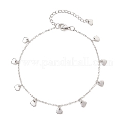 2Pcs 2 Colors 304 Stainless Steel Cable Chains Anklets with 201 Stainless Steel Heart Charms for Women&nbsp;AJEW-AN00786