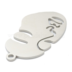 変色しない304ステンレススチールペンダント  抽象的な顔  ステンレス鋼色  35x20x1mm  穴：2mm&nbsp;LS-STAS-P276-01C-P