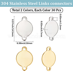 60個 2色 304ステンレススチールリンクコネクター  フラットラウンド  ゴールデン·ステンレス鋼色  10x14.5x0.7mm  穴：1.2mm  30個/カラー&nbsp;STAS-BBC0009-17