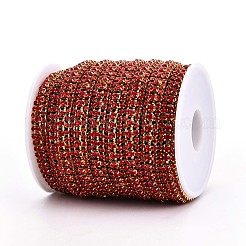 鉄ラインストーンカップチェーン  スプールで  ゴールドカラー  ファイヤーブリック  8.5x3mm  約14.99フィート（4.57m）/ロール&nbsp;CH-T006-04G-10