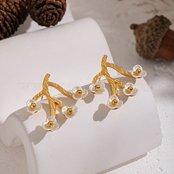 304 Stainless Steel Shell Flower Stud Earrings&nbsp;BV7719