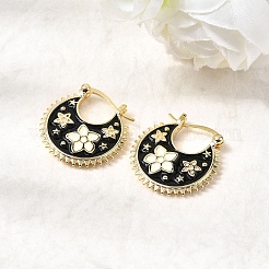 花の真鍮エナメルフープピアス  18KGP本金メッキ  23x22x3mm&nbsp;EJEW-Z157-02G
