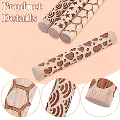 4Pcs 4 Styles Wood Handle Clay Texture Roller&nbsp;TOOL-CN0001-10