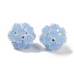Handmade Polymer Clay Rhinestone Beads with Embossed Acrylic Rose&nbsp;CLAY-H004-06C