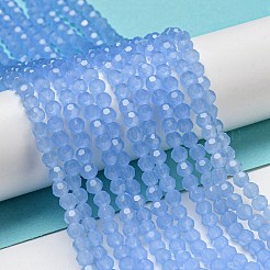 模造翡翠ガラスビーズスタンド  ファセット（32ファセット）  ラウンド  コーンフラワーブルー  4mm  穴：0.7mm  約87~93個/連  32~33cm&nbsp;EGLA-A035-J4mm-D03