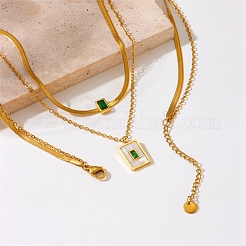304 Stainless Steel Cable & Herringbone Chains Double Layer Necklace&nbsp;NJEW-C022-03G