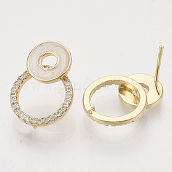 Brass Micro Pave Clear Cubic Zirconia Stud Earring Findings&nbsp;KK-T054-39G-NF