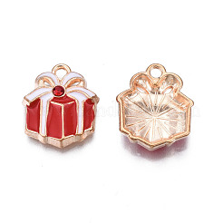 クリスマス合金エナメルペンダント  ラインストーン付き  カドミウムフリー＆鉛フリー  ライトゴールド  クリスマスプレゼント  レッド  17.5x15x4mm  穴：1.8mm&nbsp;ENAM-Q442-57