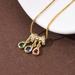 Brass Pave Colorful Cubic Zirconia Pendant Box Chain Adjustable Slider Necklaces&nbsp;NJEW-D348-03D-G