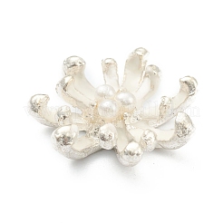PVD真空メッキ合金カボション  長持ちメッキ  白いプラスチックビーズで  花  プラチナ  16x5mm&nbsp;PALLOY-O098-01P