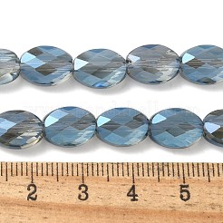 電気メッキガラスビーズセット  フル虹メッキ  多面カットオーバル  ブルー  10.5~11x8x4.5mm  穴：1.4mm  約38個/連  16.14インチ（41cm）&nbsp;X-EGLA-L045-A-FR02