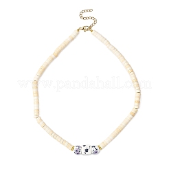 Handmade Printed Porcelain Round Cube & Dyed Synthetic Turquoise Beaded Necklaces&nbsp;NJEW-JN05644
