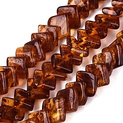 天然琥珀ビーズ連売り  菱形  サドルブラウン  9~13x9~13x2~4.5mm  穴：0.7~1mm  約73~75個/連  15.55~15.75インチ（39.5~40cm）&nbsp;G-N371-12A-02