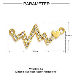 ステンレススチールのラインストーンハートペンダント  イオンプレーティング（ip）  18KGP本金メッキ  20x12mm&nbsp;STAS-OY001-04G