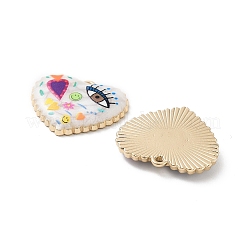 メッキ合金エナメルチャームラック  樹脂と  ナザールボンジュウと花のチャームが付いたハート  カドミウムフリー＆ニッケルフリー＆鉛フリー  ゴールドカラー  カラフル  21x25x3.5mm  穴：1.6mm&nbsp;FIND-C050-13G-07