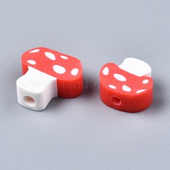 手作り樹脂粘土ビーズ  キノコ  レッド  9~13x8.5~12x4~5mm  穴：1.8mm&nbsp;X-CLAY-N011-016F