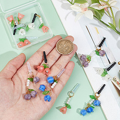 プラスチック製携帯用防塵プラグ  プラスチックの花のペンダント付き  ミックスカラー  3.3~6cm  12個/セット&nbsp;PALLOY-OC00012