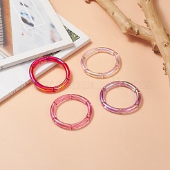 4Pcs 4 Color Acrylic Curved Tube Stretch Bracelets Set for Women&nbsp;BJEW-JB09305-01