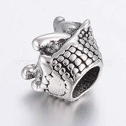 304ステンレススチールヨーロピアンビーズ  大穴ビーズ  ハリネズミ  アンティークシルバー  11x8x10mm  穴：5mm&nbsp;STAS-H440-110AS