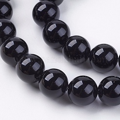 ナチュラルブラックオニキスラウンドビーズ連  染め＆加熱  ブラック  10mm  穴：1mm  約38個/連  15インチ&nbsp;G-L087-10mm-01