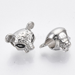 合金エナメルヨーロピアンビーズ  大穴ビーズ  ヒョウチーター  プラチナ  11x15x11mm  穴：4.5mm&nbsp;ENAM-N052-03P