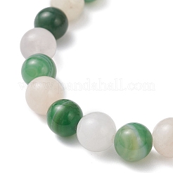 丸い天然ストライプアゲート/縞模様アゲートとピンクアベンチュリンビーズのストレッチブレスレット  内径：2-3/8インチ（6cm）  ビーズ：8mm&nbsp;BJEW-JB12651