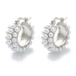 真鍮製フープピアス  アクリル模造パール付き  リング  ホワイト  ミックスカラー  21.5x21x8.5mm  ピン：0.7mm&nbsp;EJEW-A058-03