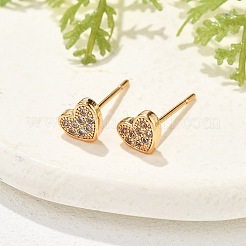 女性用真鍮マイクロパヴェクリアキュービックジルコニアスタッドピアス  カドミウムフリー＆鉛フリー  長持ちメッキ  ラックめっき  ゴールドカラー  ハート  5.5x6.5mm&nbsp;EJEW-G428-25G-04