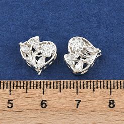 真鍮パヴェキュービックジルコニアマルチ連リンク  長持ちメッキ  花のハート  銀色のメッキ  透明  11x11.5x6mm  穴：2mm&nbsp;ZIRC-F145-01S-01