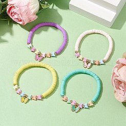 ポリマークレイ Heishi サーファー ストレッチ ブレスレット アクリル ビーズ付き  蝶のチャーム付き  ミックスカラー  内径：2インチ（5cm）&nbsp;BJEW-JB09916-01