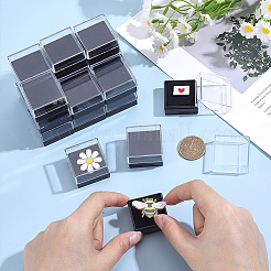 透明なプラスチックバッジ収納ボックス  フロックマット付き  正方形  ブラック  3.5x3.45x2.3cm&nbsp;LS-CON-WH0083-017