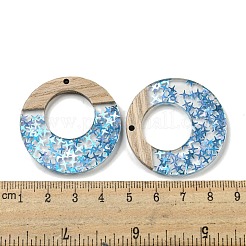 ウッドペンダント  樹脂と金箔  リング  ディープスカイブルー  38x4mm  穴：2mm&nbsp;FIND-B042-09C
