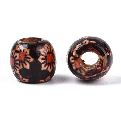 プリント天然木ビーズ  バレル  ココナッツブラウン  10.5~11x11.5~12.5mm  穴：4.5~5.5mm&nbsp;WOOD-N018-07D