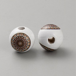 プリントウッドヨーロピアンビーズ  大穴丸いビーズ  花  サドルブラウン  15~15.5mm  穴：4mm&nbsp;WOOD-CJC0001-20D