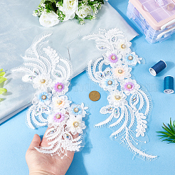 2個 2スタイル ポリエステル刺繍糸 アイロン接着/縫い付けパッチ  プラスチックパールとラインストーンの付いた布製アップリケ  花  カラフル  357x151x10.5mm  1個/スタイル&nbsp;PATC-GF0001-67