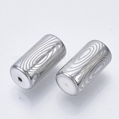 電気メッキガラスビーズ  円模様でカラム  銀  20x10mm  穴：1.2mm  約50個/袋&nbsp;EGLA-N003-02F