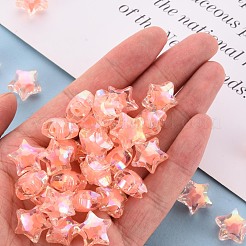 透明なアクリルビーズ  二層ビーズ  ABカラー  多面カット  スター  鮭色  14x15x8.5mm  穴：2mm  約518個/500g&nbsp;X-TACR-S152-02D-SS2109