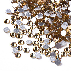 ガラスフラットバックラインストーンカボション  バックメッキ  多面カット半円形  lt.col.topaz  ss16  3.8~4x1.5mm  約1440個/袋&nbsp;RGLA-S002-16SS-07