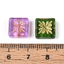 ベーキングペイント透明ガラスビーズ  正方形  ゴールドライン入り  ミックスカラー  10.5x10.5x4mm  穴：1~1.2mm&nbsp;DGLA-N018-13