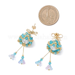 Christmas Bell Brass Glass Dangle Stud Earrings&nbsp;EJEW-MZ00612-02