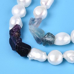 天然の紫蛍石ナゲットと天然養殖淡水真珠ビーズ連売り  5.5~12x4.5~9x3.5~9mm  穴：0.8mm  パール：6~13x6~9x3.5~7.5mm  穴：0.6mm  約19~21個/連  6.30~6.69インチ（16~17cm）&nbsp;PEAR-N023-01A-08
