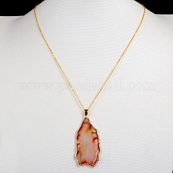 Golden Tone Natural Agate Pendant Necklaces&nbsp;NJEW-JN01186