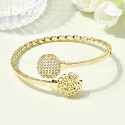 Brass Micro Pave Clear Cubic Zirconia Cuff Bangles for Women&nbsp;BJEW-F526-09G