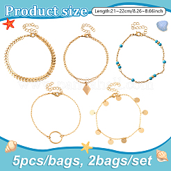 2Bags 10Pcs Iron & Alloy & Synthetic Turquoise Bead Chain Anklets & Charm Anklets&nbsp;BJEW-HY0002-66