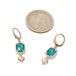 ガラスフレンチフックピアス  304ステンレススチールフレンチフックピアス金具  ハートを付きの矩形  ゴールドカラー  グリーン  36x9mm&nbsp;EJEW-JE06397-02