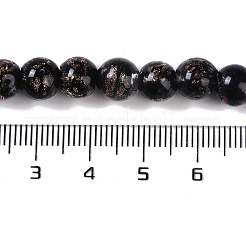 手作りゴールドパウダー入りランプワークビーズ  ラウンド  ブラック  8~8.5x7.5~8mm  穴：1.5mm  約48個/連  14.02''（35.6センチメートル）&nbsp;LAMP-Z009-01M