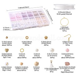DIYイヤリング/ブレスレット作りキット  宝石、アクリル、CCB、ABSプラスチックビーズを含む  鉄丸カン  真鍮製フープピアスパーツ  鉄のピアスフック  タッセルペンダントと伸縮性のある糸  ミックスカラー  5~8x5~8mm  穴：1mm&nbsp;DIY-FS0009-94
