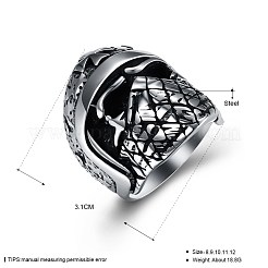 メンズステンレススチールフィンガー指輪  ワイドバンドリング  スカル  アンティークシルバー  usサイズ11（20.6mm）&nbsp;RJEW-BB29866-11