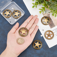 6穴合金ボタン1個  スターとフラットラウンド  DIYの荷物とハードウェアアクセサリー用  アンティークブロンズ  36.7x6mm  穴：2.5mm  6個/箱&nbsp;FIND-GF0002-21AB