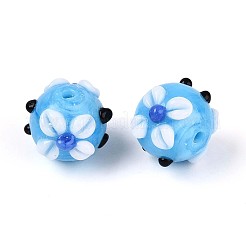 手作りランプワークビーズ  花の丸  ディープスカイブルー  11~16mm  穴：1.2~2mm&nbsp;LAMP-ZX003-14-02